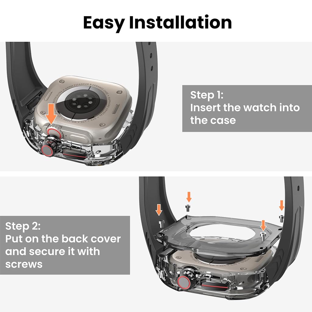 ZORBES® Smart Watch Band with Transparent Case Covers Fashion DIY Apple Watch Modification TPU Watch Band Adjustable Fashion Unisex Black Universal Watch Band for Apple Watch Ultra/Ultra 2 49mm ZORBES® Smart Watch Band with Transparent Case Covers Fashion DIY Apple Watch Modification TPU Watch Band Adjustable Fashion Unisex Black Universal Watch Band for Apple Watch Ultra/Ultra 2 49mm
